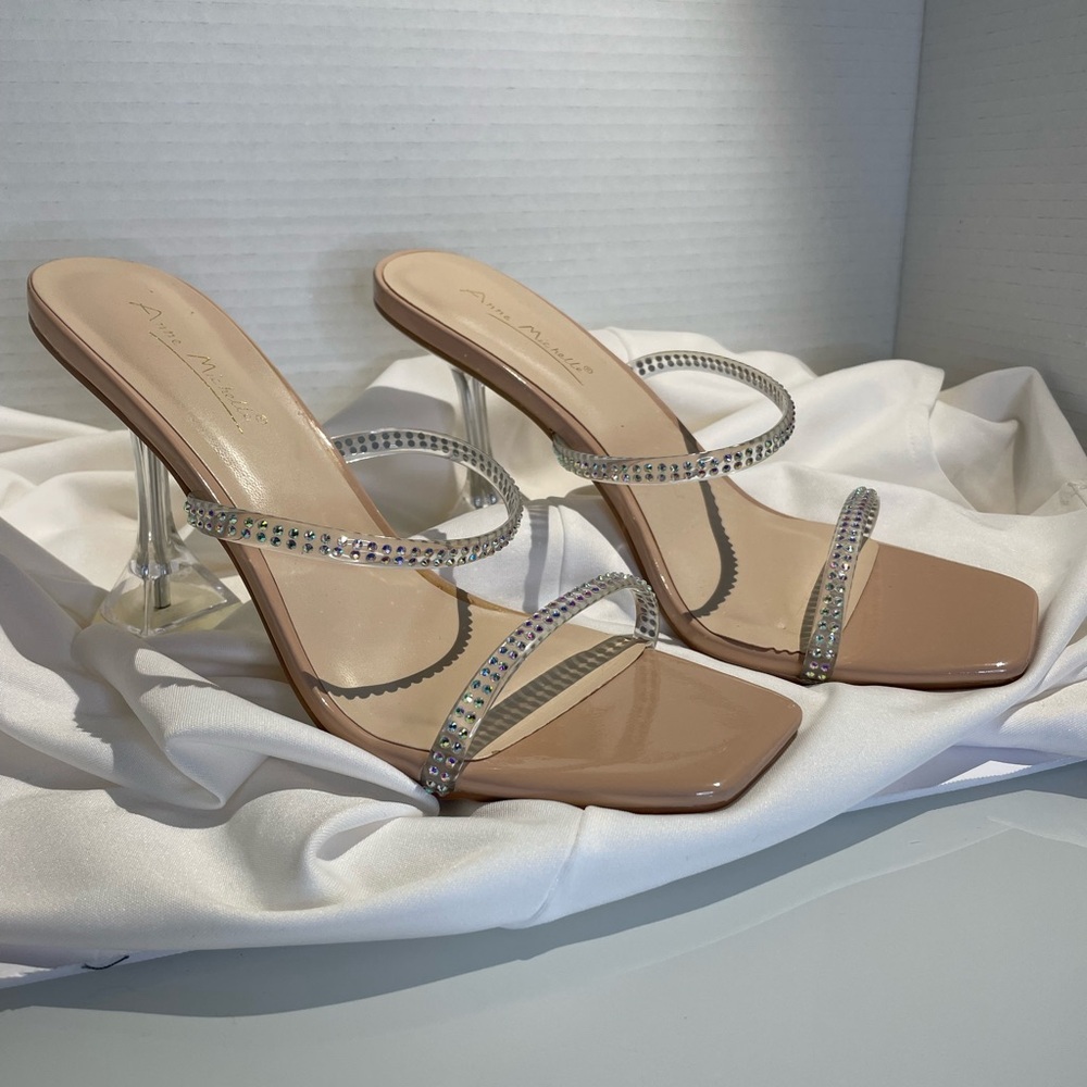 Anne Michelle Nude rhinestone heels. Size 7.5